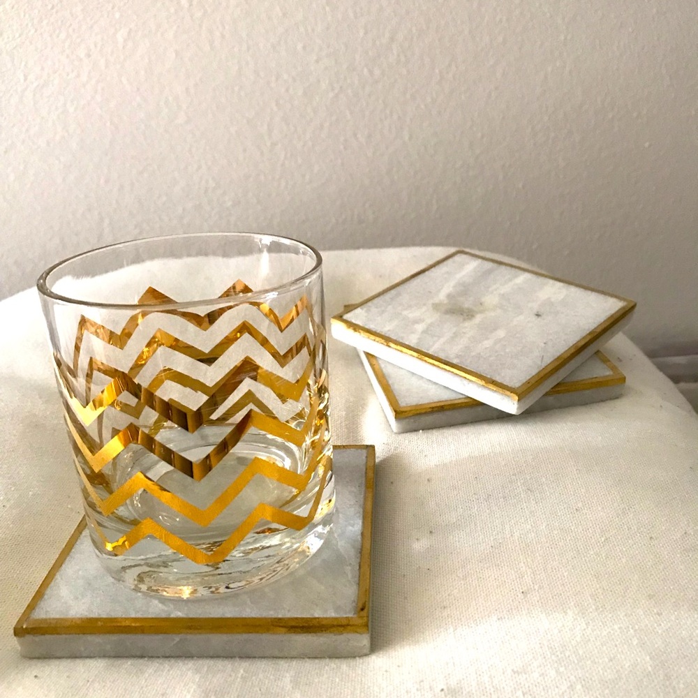 White Marble Gold Trim Coasters (3)